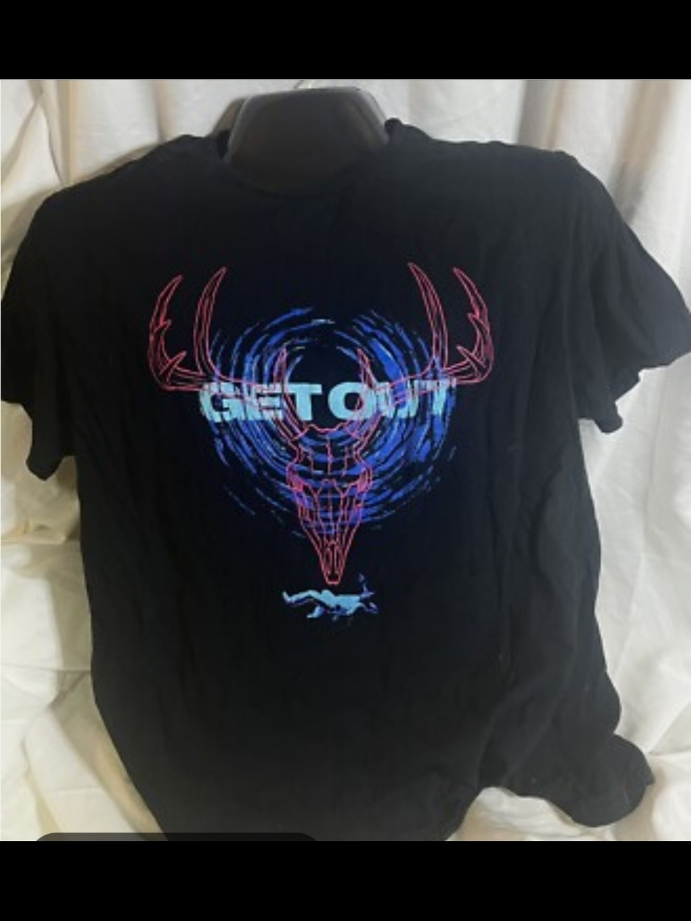 Black 'Get Out' Graphic Tee with Neon Deer Skull Loot Crate